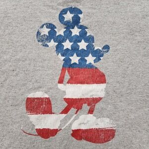 Mickey Mouse US Flag 2003 Gray Short Sleeve Cotton Blend T-Shirt Men's L